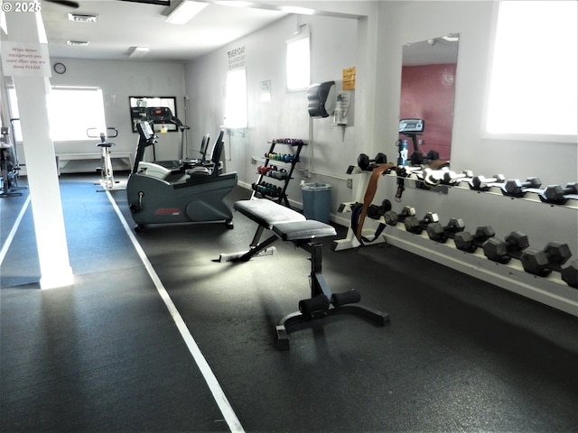 gym featuring a wealth of natural light and visible vents