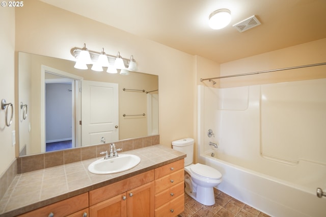 full bathroom with vanity, tile patterned flooring, shower / bathtub combination, and toilet