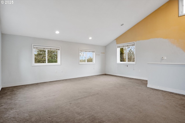 7080 SW Taylors Ferry Rd, Portland, OR 97223 - empty room with carpet flooring, recessed lighting, baseboards, and lofted ceiling