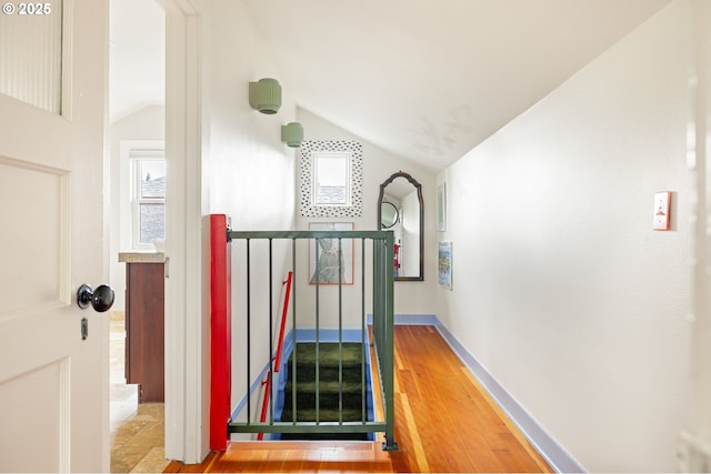 2904 NE 51st Ave, Portland, OR 97213 - stairway with lofted ceiling, wood finished floors, and baseboards