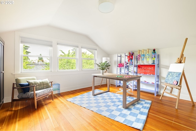 2904 NE 51st Ave, Portland, OR 97213 - office area featuring lofted ceiling, wood finished floors, and baseboards