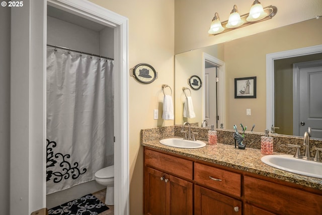 2356 Benjamin Ave, Salem, OR 97304 - full bath featuring toilet, double vanity, and a shower with shower curtain