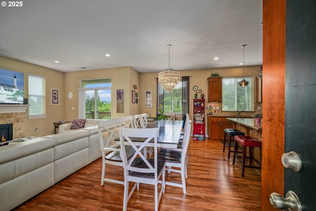 2356 Benjamin Ave, Salem, OR 97304 - dining area featuring plenty of natural light, wood finished floors, a chandelier, and recessed lighting