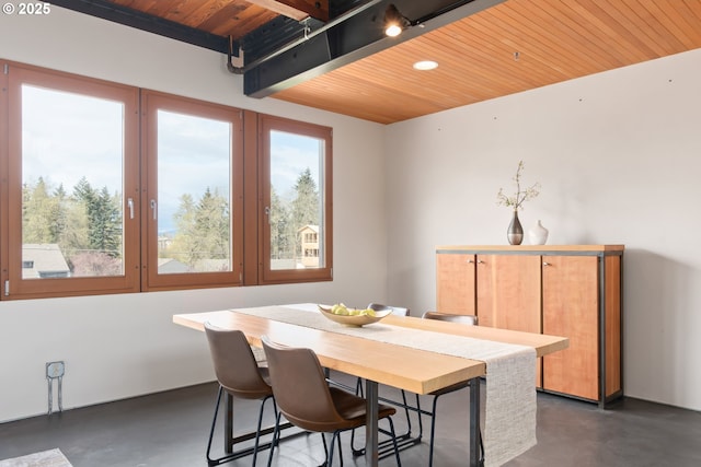 321 Mill St Unit 4, Eugene, OR 97401 - dining area featuring wood ceiling and finished concrete floors