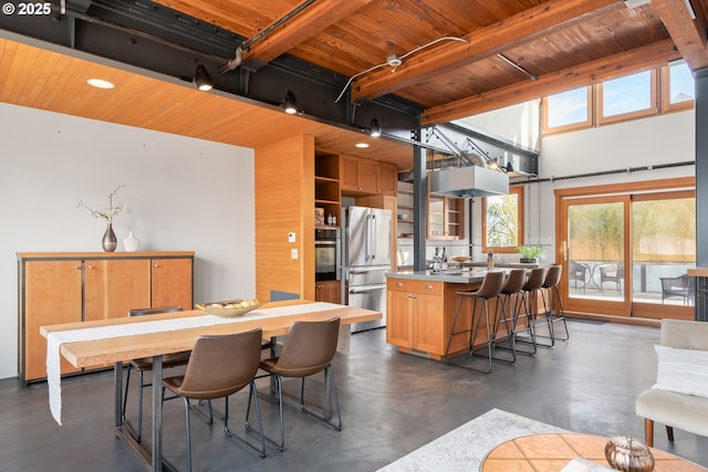 321 Mill St Unit 4, Eugene, OR 97401 - dining area featuring recessed lighting, wooden ceiling, concrete flooring, and beam ceiling