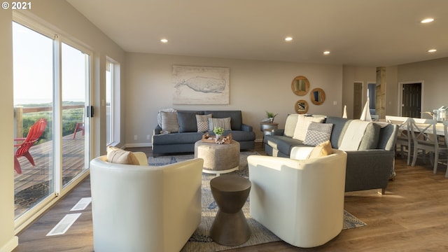 7304 SW Pacific Coast Hwy, Waldport, OR 97394 - living room featuring wood finished floors and recessed lighting