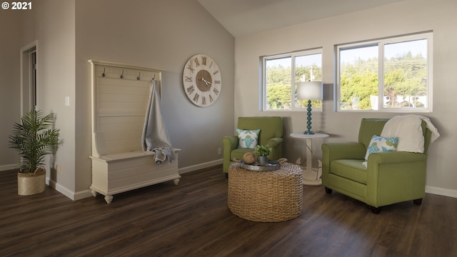 7304 SW Pacific Coast Hwy, Waldport, OR 97394 - sitting room featuring dark wood-type flooring and lofted ceiling