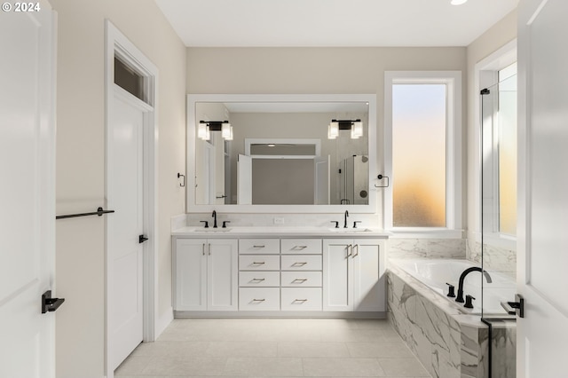 17733 NW Layla Ter Lot 6, Portland, OR 97229 - full bath with a bath, double vanity, an enclosed shower, and tile patterned floors