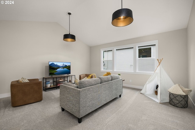 17733 NW Layla Ter Lot 6, Portland, OR 97229 - carpeted living area featuring vaulted ceiling and baseboards