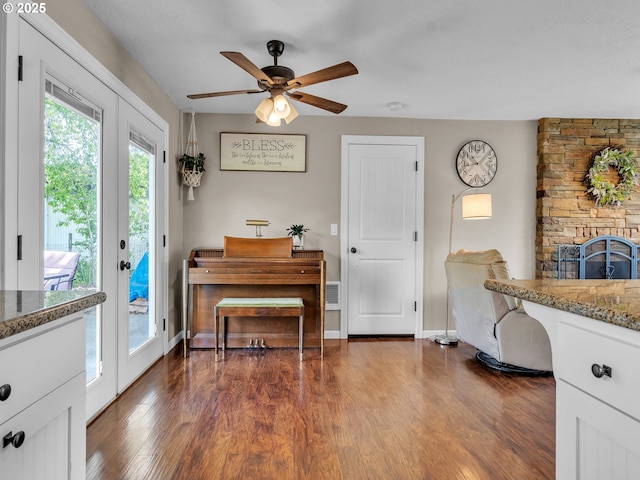 426 NE Hill St, Sheridan, OR 97378 - foyer entrance with a ceiling fan, dark wood finished floors, french doors, and baseboards