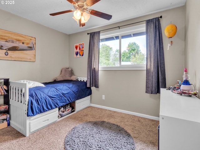 426 NE Hill St, Sheridan, OR 97378 - bedroom featuring carpet, baseboards, and ceiling fan
