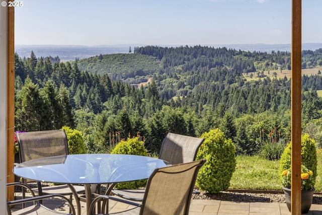 17385 NE Fairview Dr, Dundee, OR 97115 - balcony featuring a wooded view, outdoor dining space, and a patio area