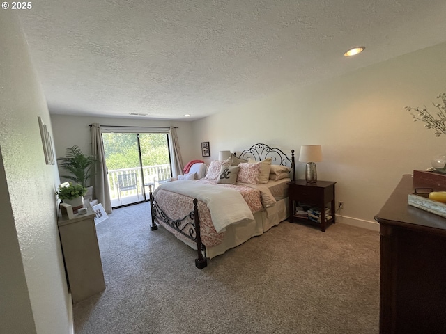 2145 Rock Ledge Dr, Keizer, OR 97303 - bedroom with access to outside, carpet, a textured ceiling, and recessed lighting