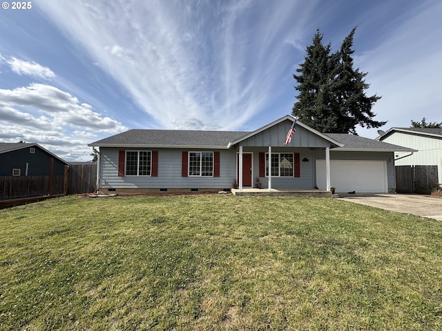 986 Arthur Ave, Cottage Grove, OR 97424 - ranch-style home with an attached garage, covered porch, driveway, crawl space, and roof with shingles