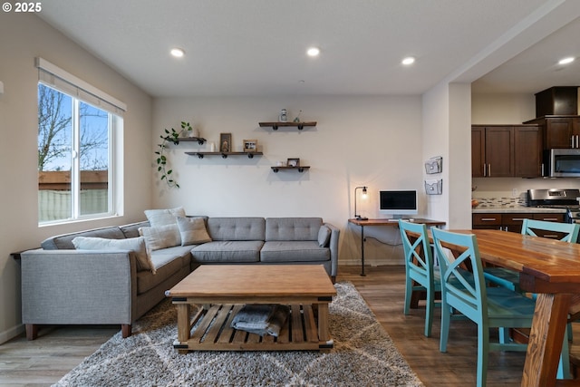 living room with hardwood / wood-style floors