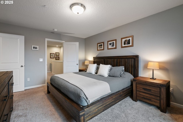 carpeted bedroom with a textured ceiling