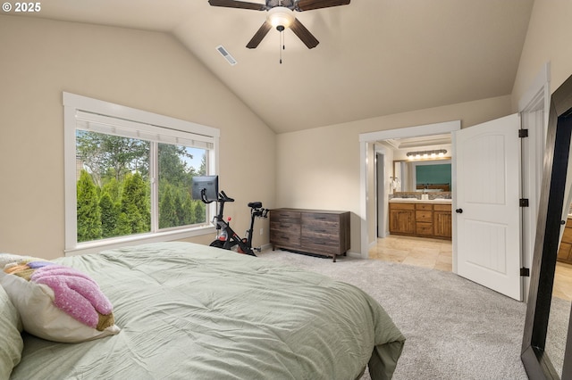 17760 SW Robert Ln, Beaverton, OR 97078 - bedroom featuring light carpet, vaulted ceiling, and connected bathroom