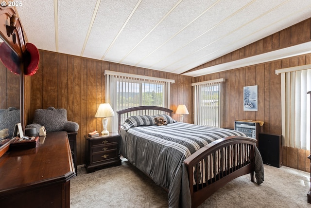 1548 Harlan St, Roseburg, OR 97471 - bedroom featuring carpet floors, wooden walls, and lofted ceiling