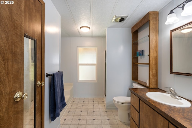 1548 Harlan St, Roseburg, OR 97471 - bathroom featuring a textured ceiling, vanity, a garden tub, and a shower with shower door