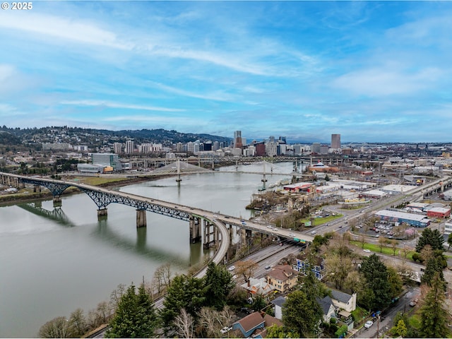 aerial view with a view of city and a water view