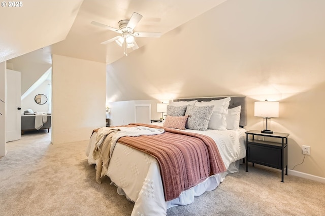 3954 NE 38th Ave, Portland, OR 97212 - bedroom featuring light colored carpet, lofted ceiling, and a ceiling fan