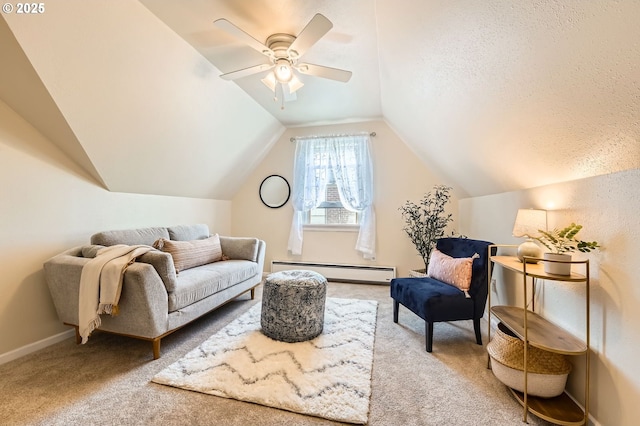3954 NE 38th Ave, Portland, OR 97212 - sitting room featuring baseboard heating, carpet floors, vaulted ceiling, and a ceiling fan