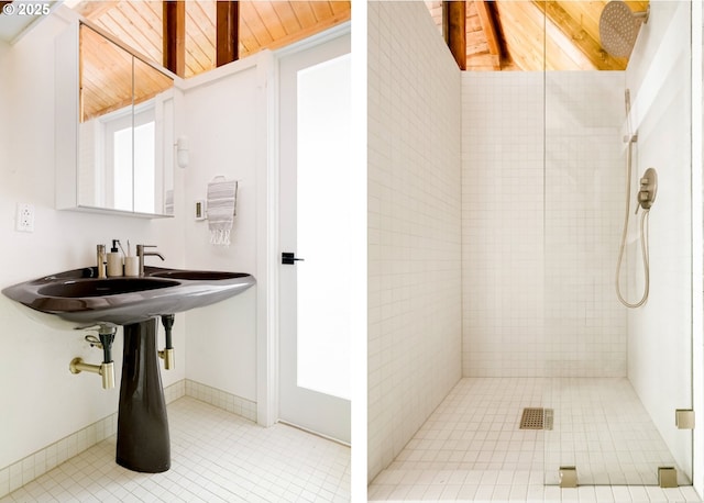 bathroom with a shower stall