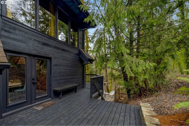 wooden terrace featuring french doors