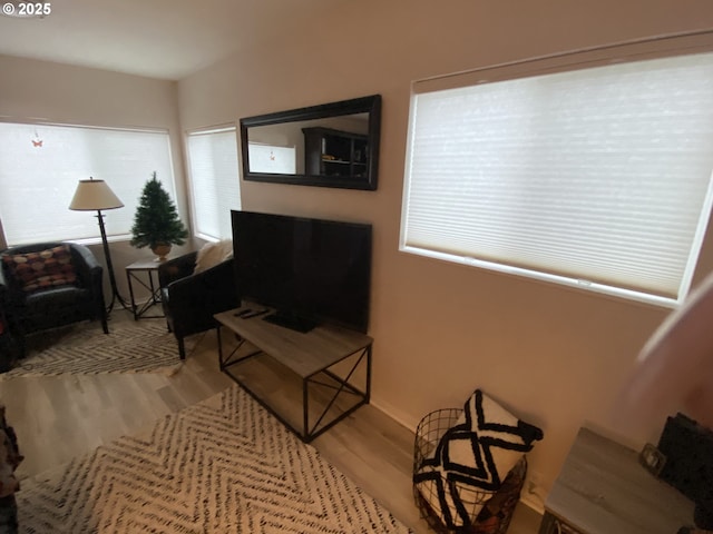 sitting room featuring wood finished floors and healthy amount of natural light