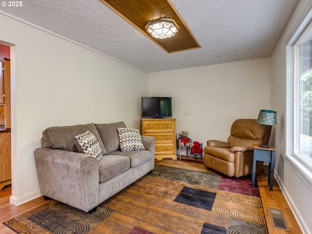 12309 SE Riveridge Dr, Vancouver, WA 98683 - living area with wood finished floors, a textured ceiling, and baseboards