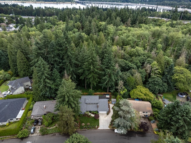 12309 SE Riveridge Dr, Vancouver, WA 98683 - aerial view of property and surrounding area featuring a nearby body of water, a notable bridge, a heavily wooded area, and nearby suburban area