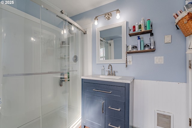 4309 C St, Washougal, WA 98671 - full bathroom featuring a stall shower, vanity, and heating unit