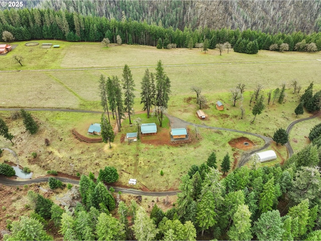 birds eye view of property with a rural view