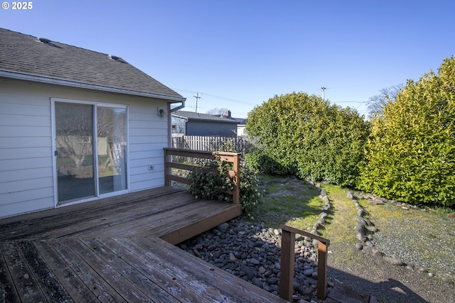 wooden terrace featuring fence