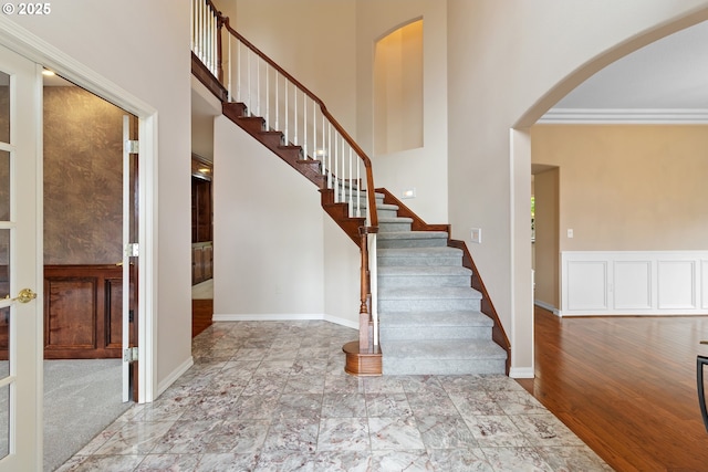 4220 NE 171st Ave, Vancouver, WA 98682 - entrance foyer featuring arched walkways, stairway, a towering ceiling, and marble finish floors