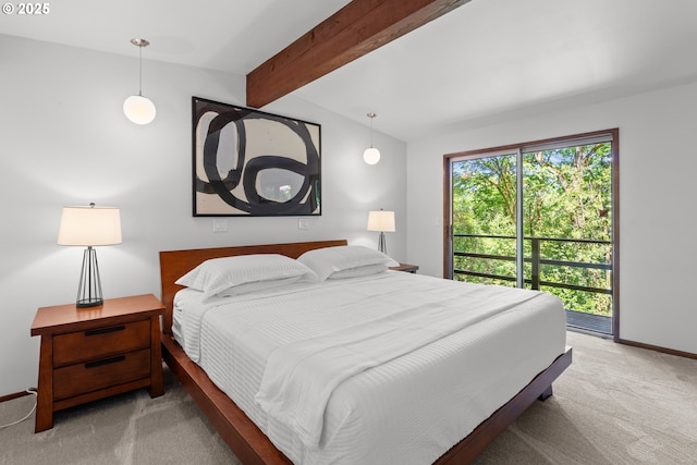 3115 NW Cornell Rd, Portland, OR 97210 - bedroom with carpet flooring, access to exterior, beam ceiling, and baseboards