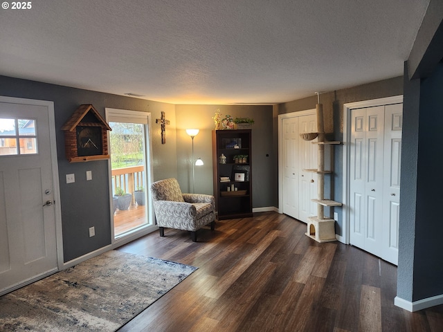 entrance foyer featuring a healthy amount of sunlight, a textured ceiling, and wood finished floors
