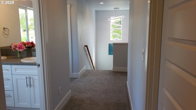 13511 SE Barbara Jean Ct, Clackamas, OR 97015 - hallway featuring an upstairs landing, carpet, baseboards, healthy amount of natural light, and recessed lighting