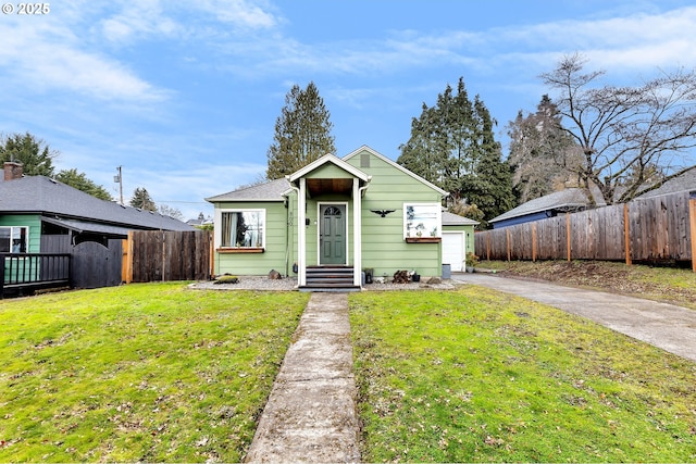 bungalow with a front lawn