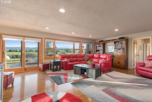 40290 Beaver Creek Loop, Baker City, OR 97814 - living room with a textured ceiling, wood finished floors, and recessed lighting