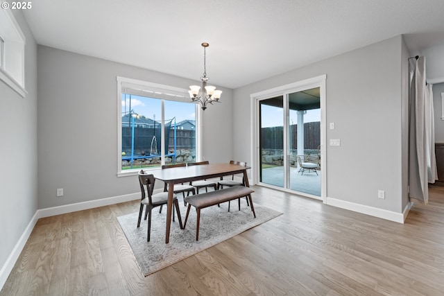 4342 S 16th Way, Ridgefield, WA 98642 - dining space featuring a chandelier, plenty of natural light, light wood-style flooring, and baseboards