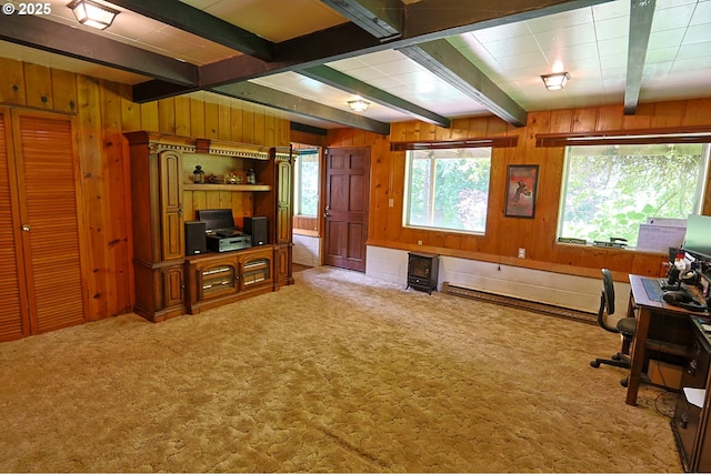 1695 N 17th St, Coos Bay, OR 97420 - carpeted home office featuring wooden walls and beamed ceiling