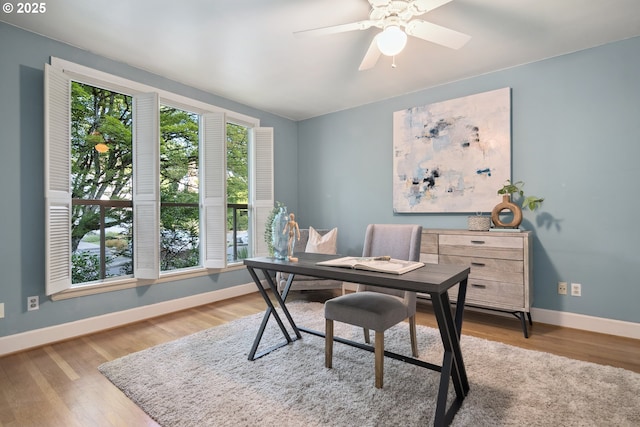 3505 SW Beaverton Ave, Portland, OR 97239 - home office with ceiling fan and wood finished floors