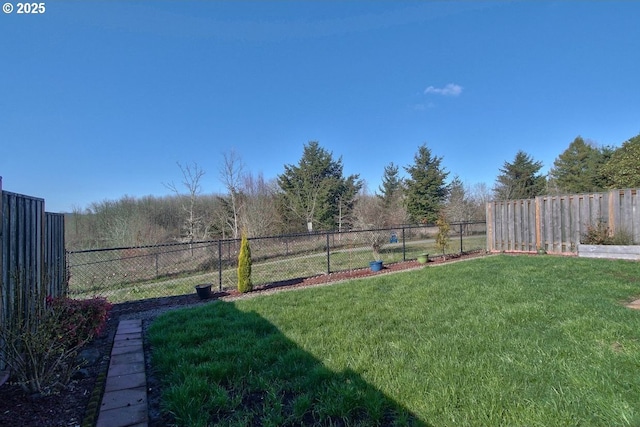 view of yard with a fenced backyard