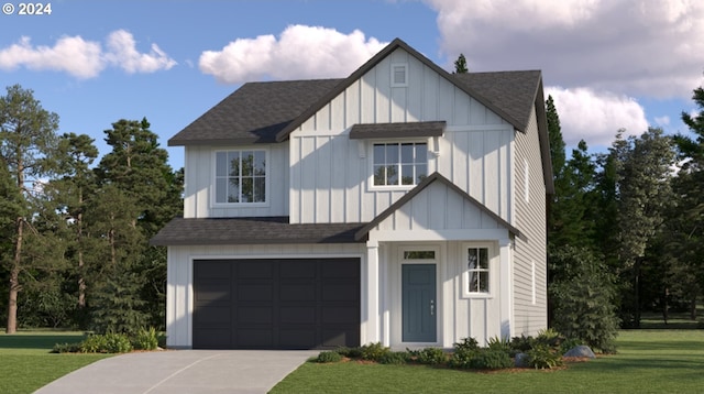 view of front facade with a front lawn and a garage