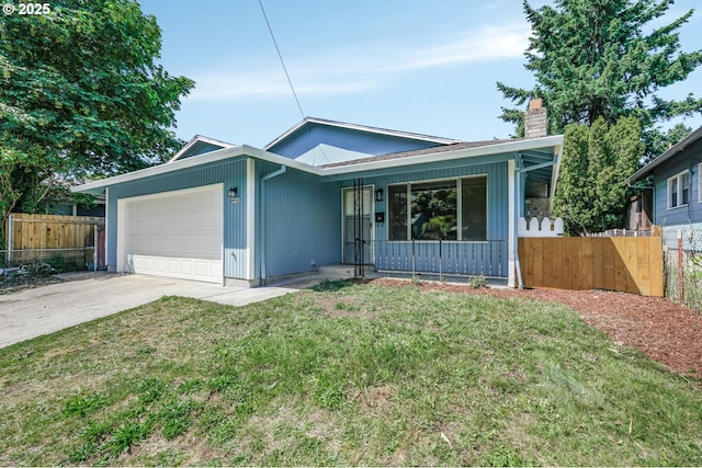 8419 SE Yamhill St, Portland, OR 97216 - single story home with a chimney, a porch, an attached garage, and concrete driveway