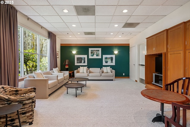 6665 W Burnside Rd, Portland, OR 97210 - carpeted living area featuring a drop ceiling and recessed lighting