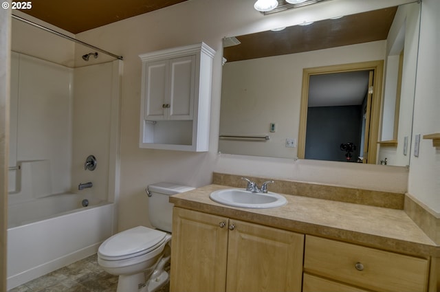 full bath featuring vanity, toilet, and washtub / shower combination