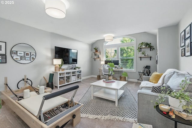 21163 SW Nursery Way, Sherwood, OR 97140 - carpeted living area featuring baseboards and vaulted ceiling