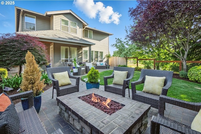 21163 SW Nursery Way, Sherwood, OR 97140 - view of patio with an outdoor living space with a fire pit